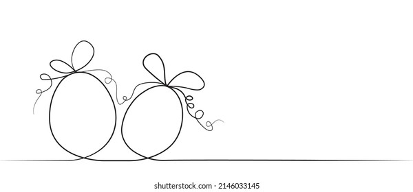 Continuous one line drawing of Easter eggs. Easter card in art style with Easter eggs. Minimalist contour illustration of eggs for easter. Eggs from one line