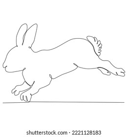 Continuous one line drawing of Easter Bunny. Cute rabbit silhouette with ears in simple linear style for spring design greeting card and web banner.Editable stroke. Minimalistic Vector illustration