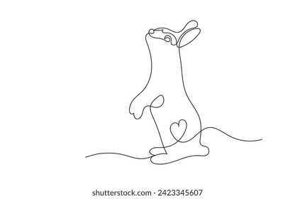 Continuous one line drawing of Easter Bunny. Cute Rabbit silhouette with ears in simple Minimalistic style for spring design greeting card and web banner. Editable stroke. Outline Vector illustration
