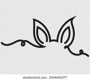 Continuous one line drawing of Easter Bunny. Cute rabbit silhouette with ears in simple minimalistic style for spring design greeting card and web banner. Editable stroke. Linear Vector illustration
