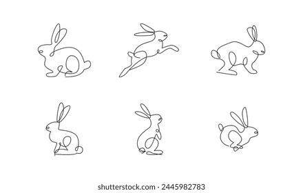 Continuous one line drawing of Easter Bunny rabbit template