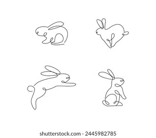 Continuous one line drawing of Easter Bunny rabbit template