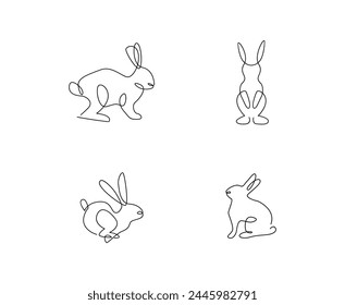 Continuous one line drawing of Easter Bunny rabbit template