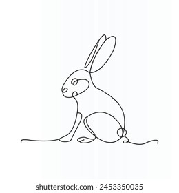 Continuous one line drawing of Easter Bunny. Cute rabbit silhouette with ears in simple minimalistic style for spring design greeting card and web banner.