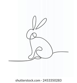 Continuous one line drawing of Easter Bunny. Cute rabbit silhouette with ears in simple minimalistic style design.