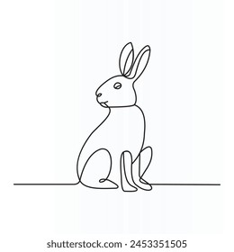 Continuous one line drawing of Easter Bunny. Cute rabbit silhouette with ears in simple minimalistic style for spring design