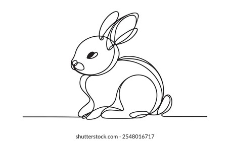 Continuous one line drawing of Easter Bunny. Cute rabbit silhouette with ears in simple minimalistic style for spring design greeting card and web banner. Editable stroke. Linear Vector illustration