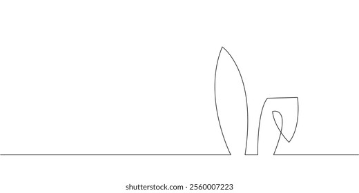 Continuous one line drawing of Easter Bunny ears. Cute rabbit silhouette with ears in simple linear style for spring design greeting card and web banner.