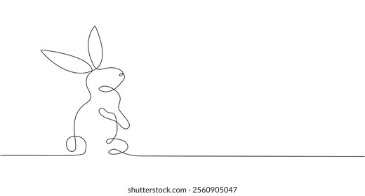 Continuous one line drawing of Easter Bunny. Cute rabbit silhouette with ears in simple linear style for spring design greeting card and web banner.