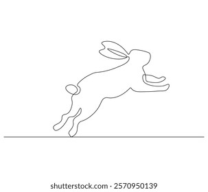 Continuous one line drawing of Easter Bunny. Happy Easter bunny greeting card in simple linear style. Concept vector art. Doodle line illustration.

