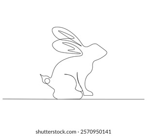 Continuous one line drawing of Easter Bunny. Happy Easter bunny greeting card in simple linear style. Concept vector art. Doodle line illustration.

