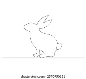 Continuous one line drawing of Easter Bunny. Happy Easter bunny greeting card in simple linear style. Concept vector art. Doodle line illustration.

