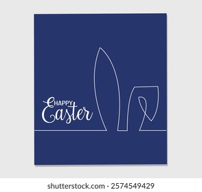 Continuous one line drawing of Easter Bunny. Cute rabbit silhouette with ears in simple linear style for spring design greeting card