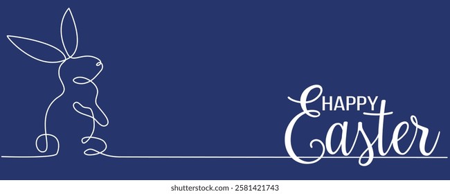 Continuous one line drawing of Easter Bunny. Cute rabbit silhouette with ears in simple linear style for spring design greeting card