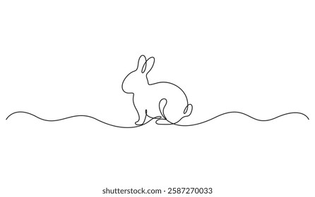 Continuous one line drawing of Easter bunny fluffy rabbit. Isolated on white background vector illustration