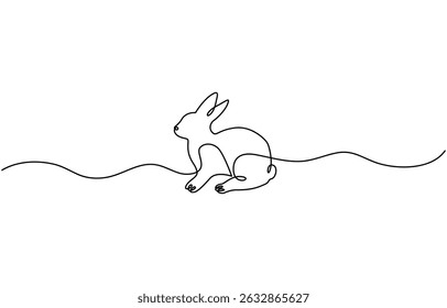 Continuous one line drawing of Easter Bunny. Fluffy rabbit silhouette, Easter Bunny Continuous Single Line Drawing with Editable Stroke
