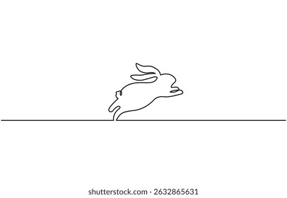 Continuous one line drawing of Easter Bunny. Fluffy rabbit silhouette, Easter Bunny Continuous Single Line Drawing with Editable Stroke
