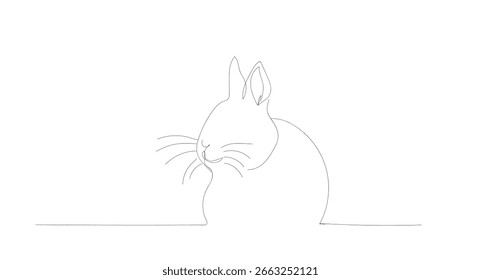 Continuous one line drawing of Easter Bunny. Cute rabbit silhouette with ears in simple linear style for spring design greeting card and web banner. Hand made vector not Al.

