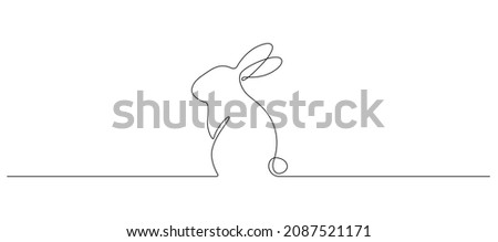 Continuous one line drawing of Easter Bunny. Cute rabbit silhouette with ears in simple minimalistic style for spring design greeting card and web banner. Editable stroke. Linear Vector illustration