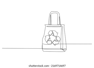 Continuous one line drawing eco packaging bag. Eco packaging concept. Single line draw design vector graphic illustration.