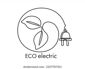 Durchlaufende Zeichnung einer Linie 
 Eco-Stecker mit Blatt. Energiesparsymbol.Energiesparsymbol Vektorgrafik