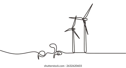 Continuous One Line Drawing Eco Energy Seed Windmill. Sustainable Future Environment. Green Power Growth.