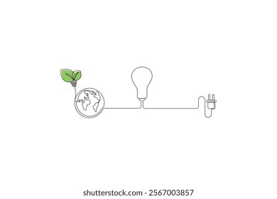 Continuous One Line Drawing Ecology and Environment Vector Illustration