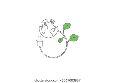 Continuous One Line Drawing Ecology and Environment Vector Illustration