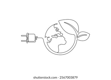 Continuous One Line Drawing Ecology and Environment Vector Illustration