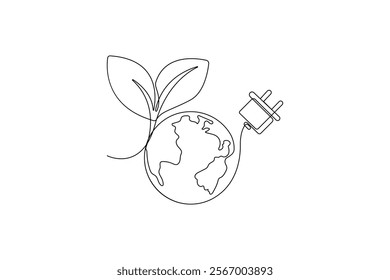 Continuous One Line Drawing Ecology and Environment Vector Illustration