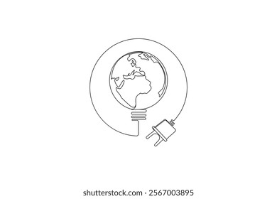 Continuous One Line Drawing Ecology and Environment Vector Illustration