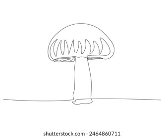 Continuous one line drawing of edible mushroom. One line drawing illustration of mushroom. Fresh raw vegetable concept continuous line art. Editable outline.