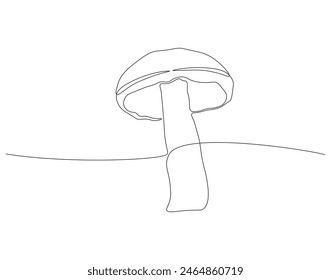Continuous one line drawing of edible mushroom. One line drawing illustration of mushroom. Fresh raw vegetable concept continuous line art. Editable outline.
