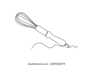 Continuous one line drawing egg beater mixer. Kitchen appliances concept. Single line draw design vector graphic illustration.