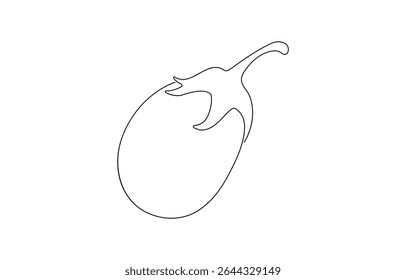 Continuous one line drawing Eggplant, eggplant fruit black sketch isolated, Eggplant in continuous line art drawing style. Single line drawing eggplant.