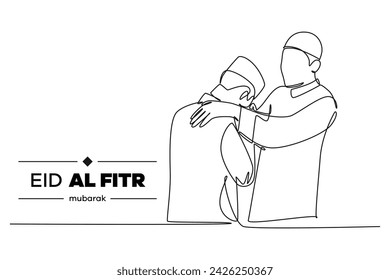Continuous one line drawing Eid al-Fitr concept. Doodle vector illustration.