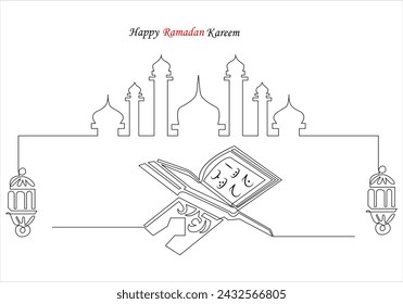 Continuous one line drawing of eid al fitr out line vector art illustration 