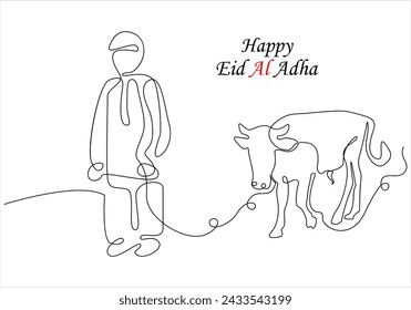 Continuous one line drawing of eid al adha out line vector art illustration