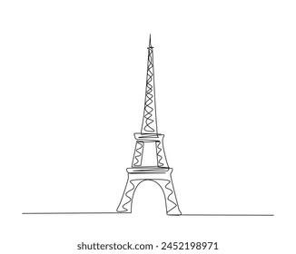 Continuous one line drawing of eiffel tower- paris landmark. Eiffel tower simple outline vector illustration. Editable stroke.