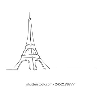 Continuous one line drawing of eiffel tower- paris landmark. Eiffel tower simple outline vector illustration. Editable stroke.