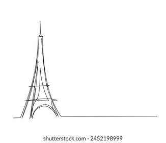Continuous one line drawing of eiffel tower- paris landmark. Eiffel tower simple outline vector illustration. Editable stroke.