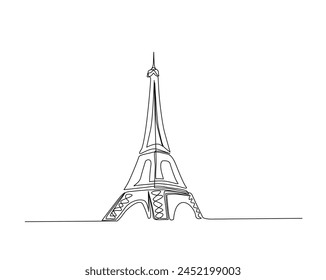 Dibujo continuo de una línea de la torre eiffel - Lugar famoso de parís. Torre Eiffel simple contorno de Ilustración vectorial. Trazo editable.