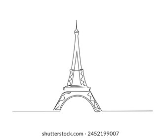 Continuous one line drawing of eiffel tower- paris landmark. Eiffel tower simple outline vector illustration. Editable stroke.