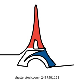 Continuous one line drawing of eiffel tower- paris landmark. Eiffel tower simple outline vector illustration. Doodle vector ilustration