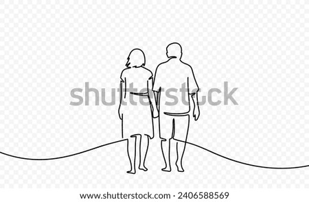 Continuous one line drawing of elderly couple. Single line art illustration on the theme of grandfather and grandmother on a transparent background
