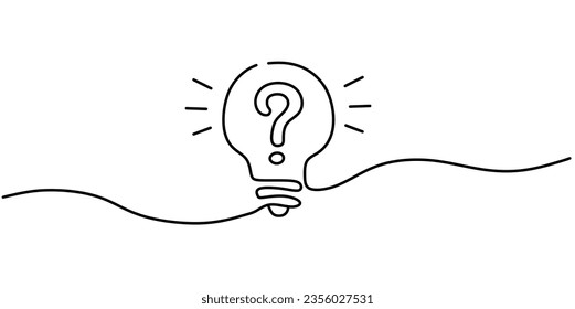 Continuous one line drawing of electric light bulb. Concept of idea emergence. Vector illustration.	