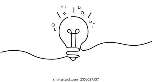 Continuous one line drawing of electric light bulb. Concept of idea emergence. Vector illustration.	