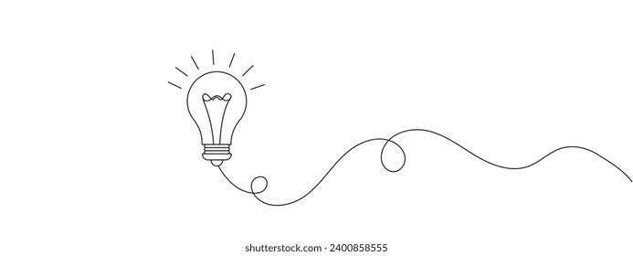 Continuous one line drawing of electric light bulb. Concept of idea emergence. Vector illustration.