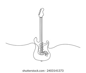 Continuous one line drawing of electric guitar. Guitar outline vector illustration. Editable stroke.