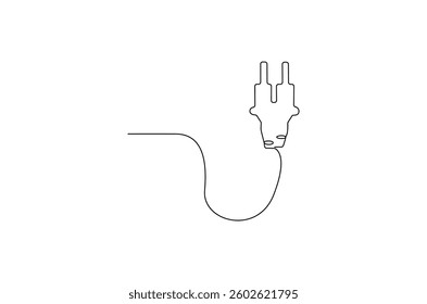 Continuous one line drawing of Electric plug in. Single line drawing illustration of Electrical plug. Go green energy concept vector art. Doodle line illustration.
